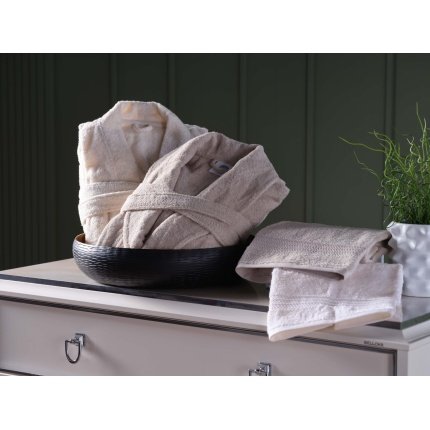 Sense Bathrobe+Face Towel set: SM-LXL Cream, Mink color.