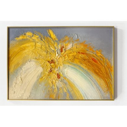 Hand-painted oil on canvas +Metal frame gold and white and gold paint لوحة زيتية مرسومة يدويًا على قماش + إطار معدني مطلي بالذهب والأبيض والذهبي