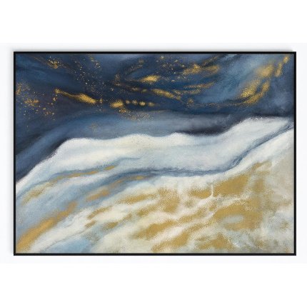 Hand-painted oil on Canvas +Metal Frame Blue and White and Gold Paint لوحة زيتية مرسومة يدوياً على قماش + إطار معدني، ألوان زرقاء وبيضاء وذهبية