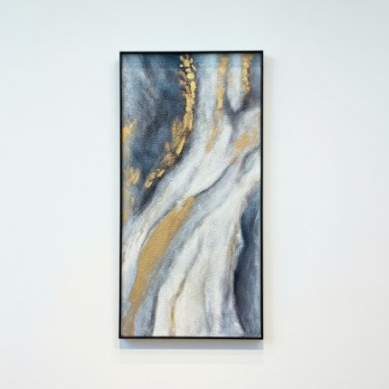 Hand Painted Oil on Canvas + Metal Frame Gry and Gold Paint لوحة زيتية مرسومة يدويًا على قماش + إطار معدني، طلاء رمادي وذهبي