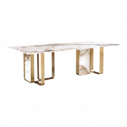 Dining Table with Sintered Stone and Stainless Steel TW2103 طاولة طعام مصنوعة من الحجر المتكلس والفولاذ المقاوم للصدأ TW2103