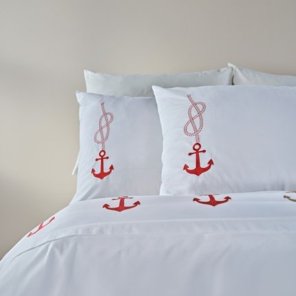 Marine Embroidered Duvet Cover Set Super King طقم غطاء لحاف مطرز بنقوش بحرية، مقاس سوبر كينج